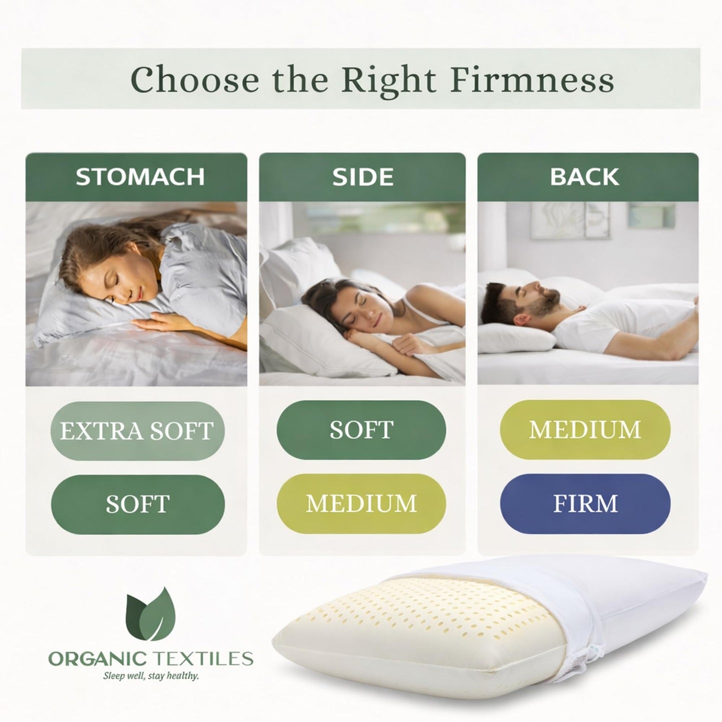 OrganicTextiles Natural Latex Pillow with Organic Cotton Cover (Queen Size, Extra Soft), GOTS Certified, Bed Pillow for Sleeping, Neck Pain Relief Help, Head Support, for Side Back Stomach Sleeper
