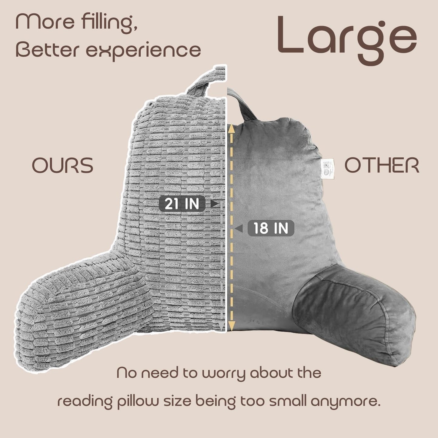MIJIMO Reading Pillows for Sitting in Bed Adult, Back Rest Pillow for Sitting Up in Bed and Couch, Back Support Chair Pillow Support for Adult Backrest Pillows for Reading (Dark Grey)