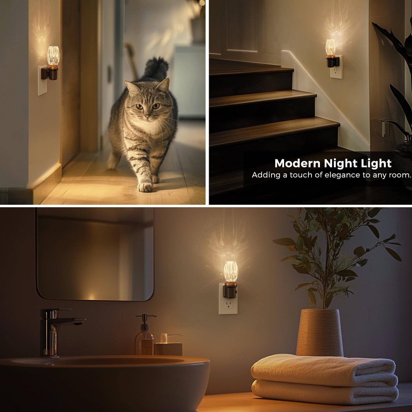 L LOHAS LED Night Lights Plug into Wall, Plug in Night Light with Light Sensor, Wall Sconce-Style Design Night Light for Bedroom Bathroom Hallway, 3 Pack