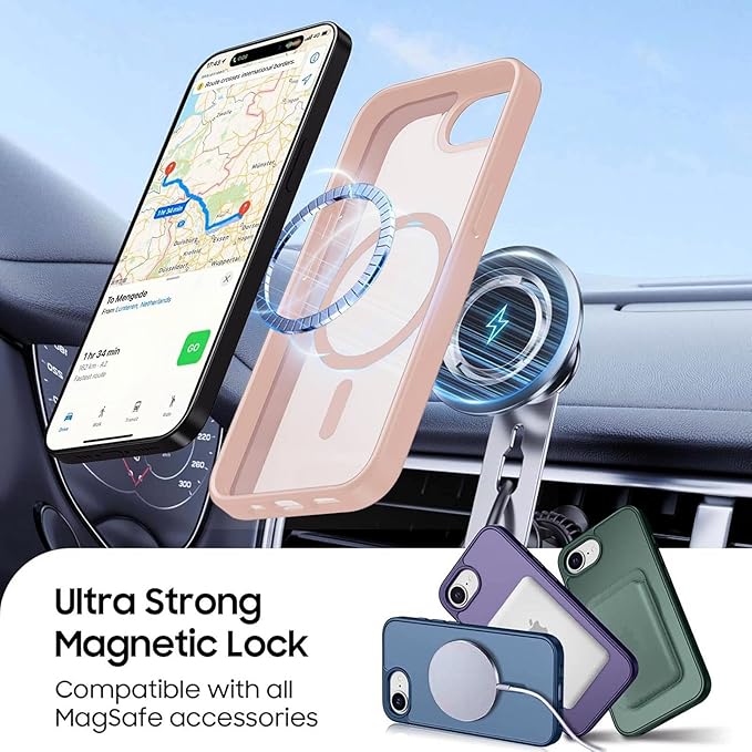 Ntwinro Magnetic for iPhone 16e Case (Compatible with MagSafe) with Detachable Wallet & Card Holder for 3 Cards [RFID Blocking] Military Grade Protective Slim Phone Cover, Pink