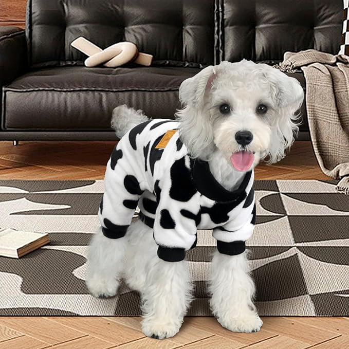 XPUDAC Cow Dog Sweater, Doggie Winter Clothes for Small Medium Dogs Girl Boy Fleece Dog Pajamas for Winter Christmas, X-Large