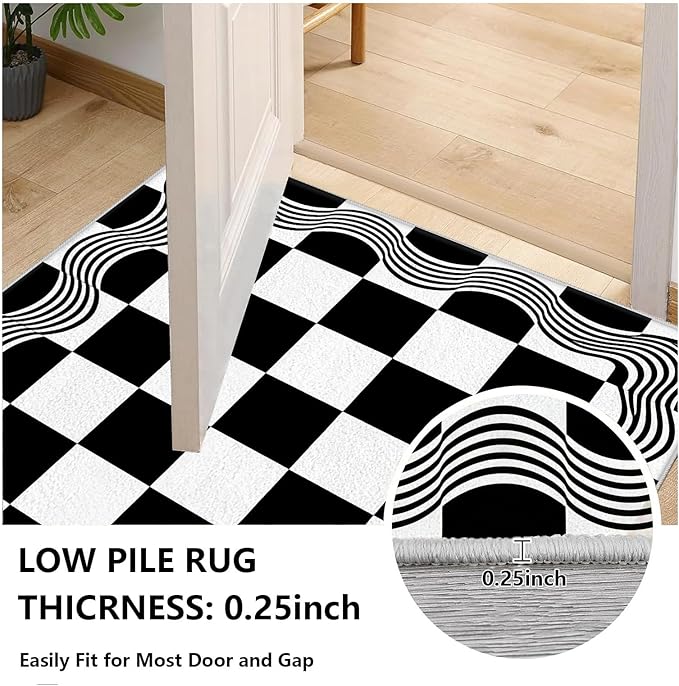 Checkered Area Rug, Checkerboard Rug 5x8, Geometric Plaid Washable Rugs, Modern Checkered Area Rugs, Wavy Line Carpet Non Slip for Bedroom Retro Home Decor Mat