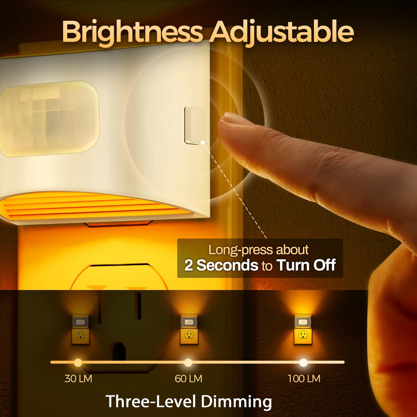 DORESshop LED Night Light[2 Pack], Night Lights Plug into Wall, Dimmable Plug in Night Light with Motion Sensor, Dusk to Dawn Sensor, Nightlights for Adults, Bedroom, Bathroom, Amber, White Cover