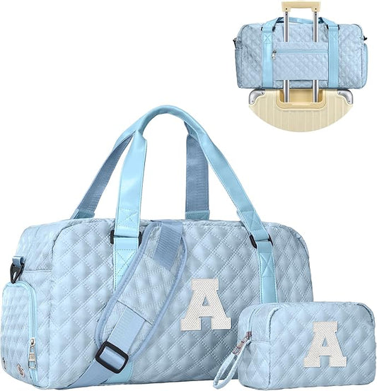 Elilier Initial Travel Duffle Bag Women Girls Gift: Personalized Weekender bags, Dance Cheer bag Sports for Girl, Kid Gymnastics Bags, Birthday Gifts for Women Girls Kids Teens Mom Teacher