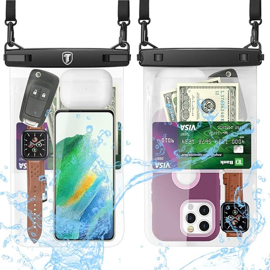 [Up to 10"] Tekcoo Large Capacity Waterproof Phone Case IPX8 [2-Pack] Clear Pouch Lanyard Vacation Dry Bag for iPhone 17/16/15/14/13/12 Pro Max/Pro/Air/SE, Galaxy S25/S24 FE/S23/S22/A17/A15/A14/A36