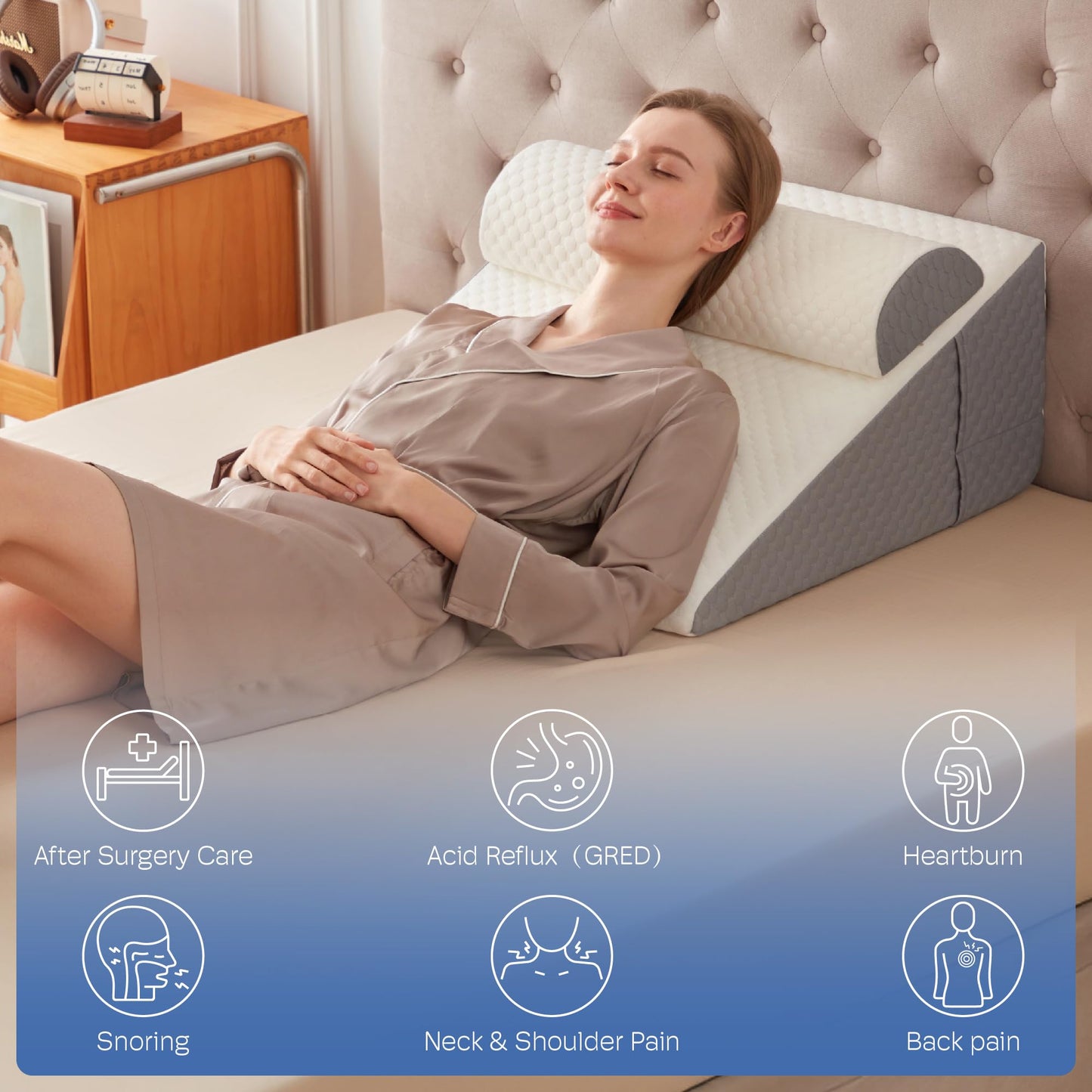 Simpledad Wedge Pillow for Acid Reflux and Back Pain Relief, Snoring, Bed Wedge Pillow for Sleeping After Surgery. Triangle Pillow Wedge, Cooling Memory Foam Top