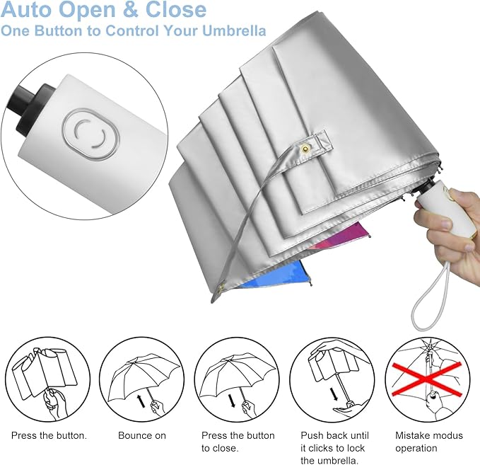 Cuby UV Sun Umbrella Compact Folding Travel Umbrella Auto Open and Close for Windproof, Rainproof & 99.9% UV Protection Parasol with Silver Anti-UV Coating