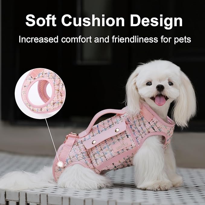 Wakytu Dog Lift Harness Dog Carrier Dog VES Harness Adjustable Dog Leash with Small Puppy Treat Bag（Pink,M）