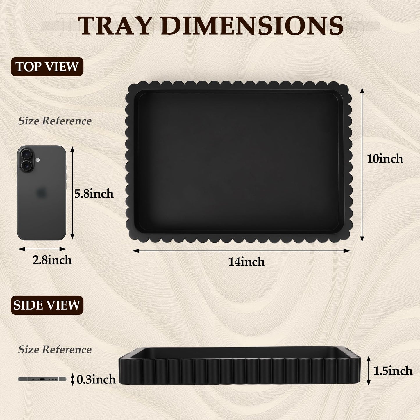 Cathyeen Concrete Decorative Tray for Coffee Table Decor, 14" Coffee Table Tray Ottoman Tray Table Centerpieces, Rectangular Modern Decorative Trays for Home Decor, Living Room, Entry, Black