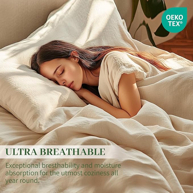 MEISHANG 100% French Pure Linen Sheets California King - Bed Sheets 4 Piece Sets, Soft Durable Flax Linen, Anti-Tear Breathable Oeko-Tex Certified with 16" Deep Pocket (Sage Green)