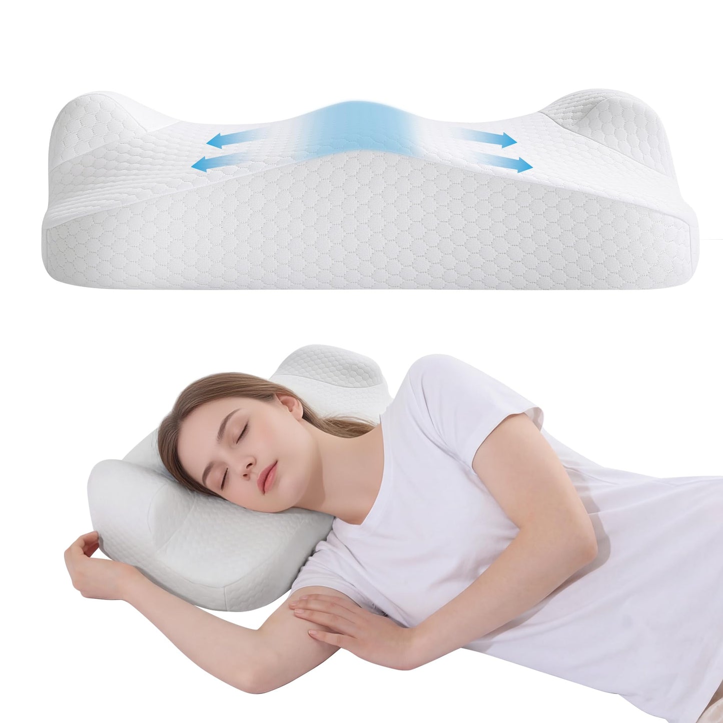 ROYALAY Ergonomic Memory Foam Pillow for Side Sleepers, Contoured Support Pillow for Comfortable Sleeping with Detachable Washable Cover