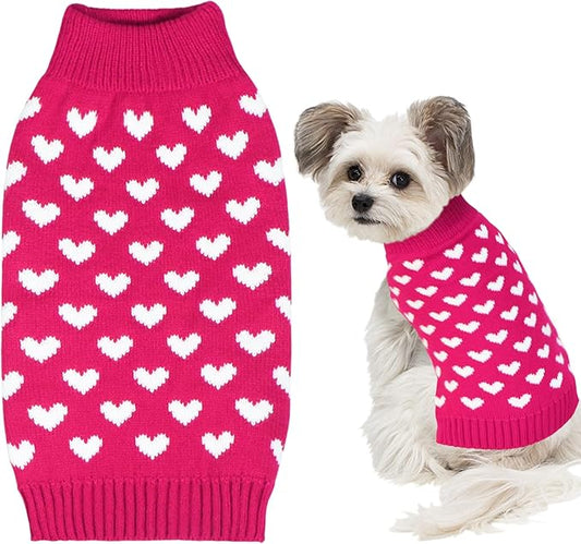 GOYOSWA Valentines Dog Sweater, Dog Valentines Clothes Outfit Knitted Sweaters for Small Medium Large Dogs Pets (Rose Red Heart, Medium)
