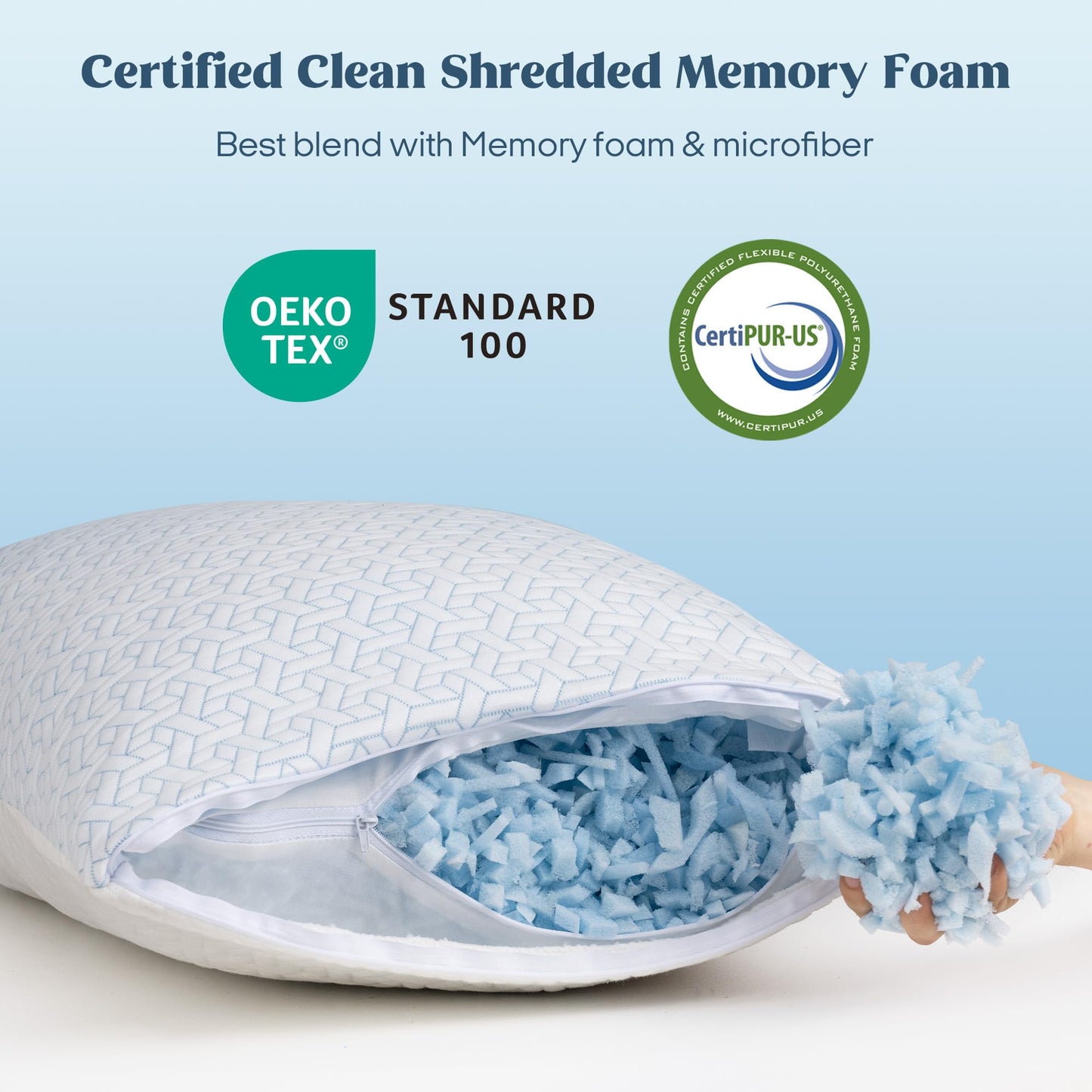 puredown® Cooling Pillows Queen Size Set of 2, Memory Foam Pillows Adjustable Firm Bed Pillows for Sleeping, Cool Pillow for Hot Sleepers with Zipper Removable Pillow Cover