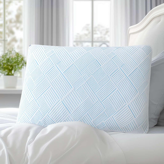 Alkyonos Shredded Memory Foam Cooling Soft Bamboo Viscose Pillow Queen Size, Adjustable Hypoallergenic Hotel Quality Pillow for Stomach, Back and Side Sleeper, Oeko-TEX Certified