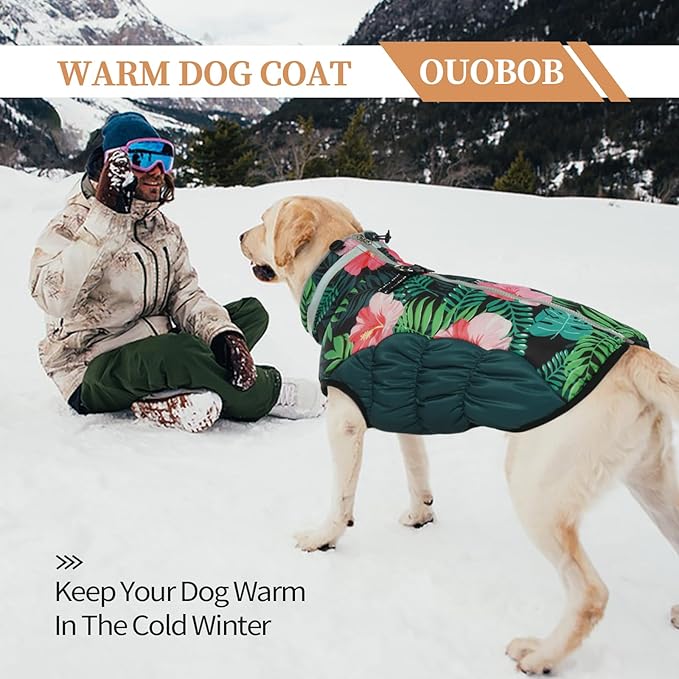 OUOBOB Dog Coats for Small Dogs, Puppy Coat, Warm Winter Jacket, XS Dog Coat with Harness Built in, Waterproof Pet Cold Weather Coats, Puppy Winter Clothes Snowsuit Chihuahua Maltese,XS