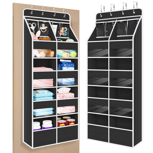 Univivi 5-Shelf Over Door Hanging Organizer Fabric Door Storage for Baby Nursery Nursery Closet Cabinet Wall Mount Hanging Storage Organizers with 8 Deep Pockets and 4 Small PVC Pockets(Black)