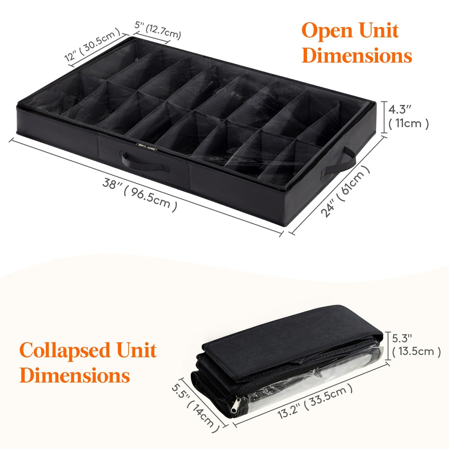 Lifewit Under Bed Shoe Storage Organizer 4 Pack(16 Shoes Cells), 4.3 Inches Profile Fabric Shoes Container Box with Clear Cover, Foldable Storage Bag with 2 Handles, Fits 32 to 64 Pairs