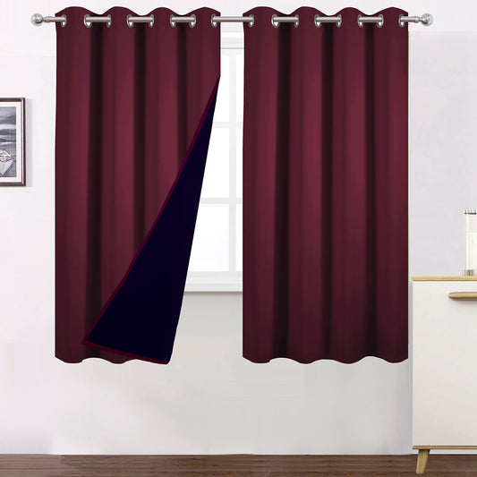 LEMOMO 100% Blackout Curtains 52 x 63 Inch/Burgundy Red Curtains 2 Panels with Black Lining Room Darkening Thermal Insulated Bedroom Curtains