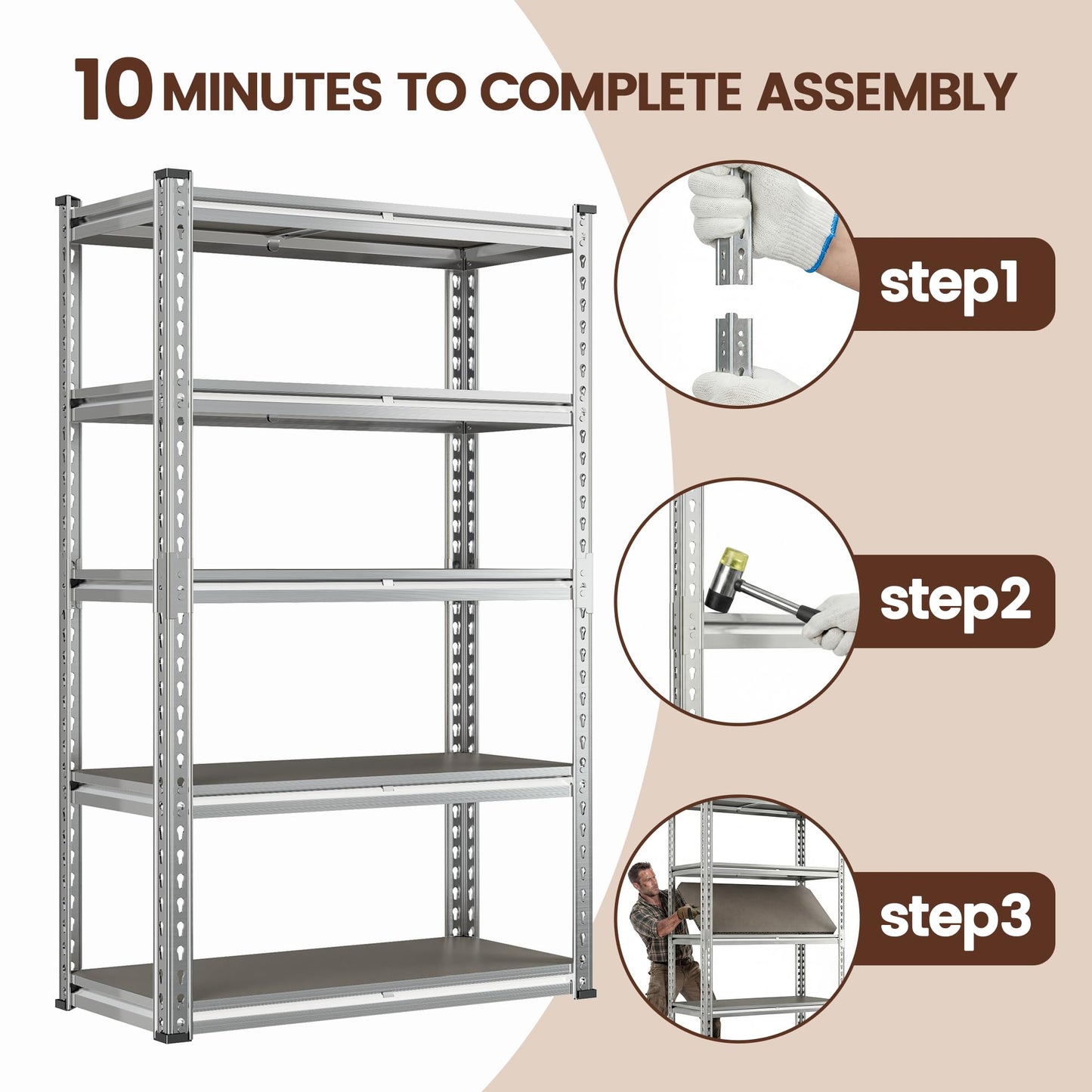 Romorgniz Plant Shelf, Waterproof & Rustproof Metal Shelving with PP Broad Outdoor, 2000Lbs Adjustable Galvanized Plant Shelf for Patio Gardening Closet Kitchen Basement, 60" H x 27.5" W x 11.8" D