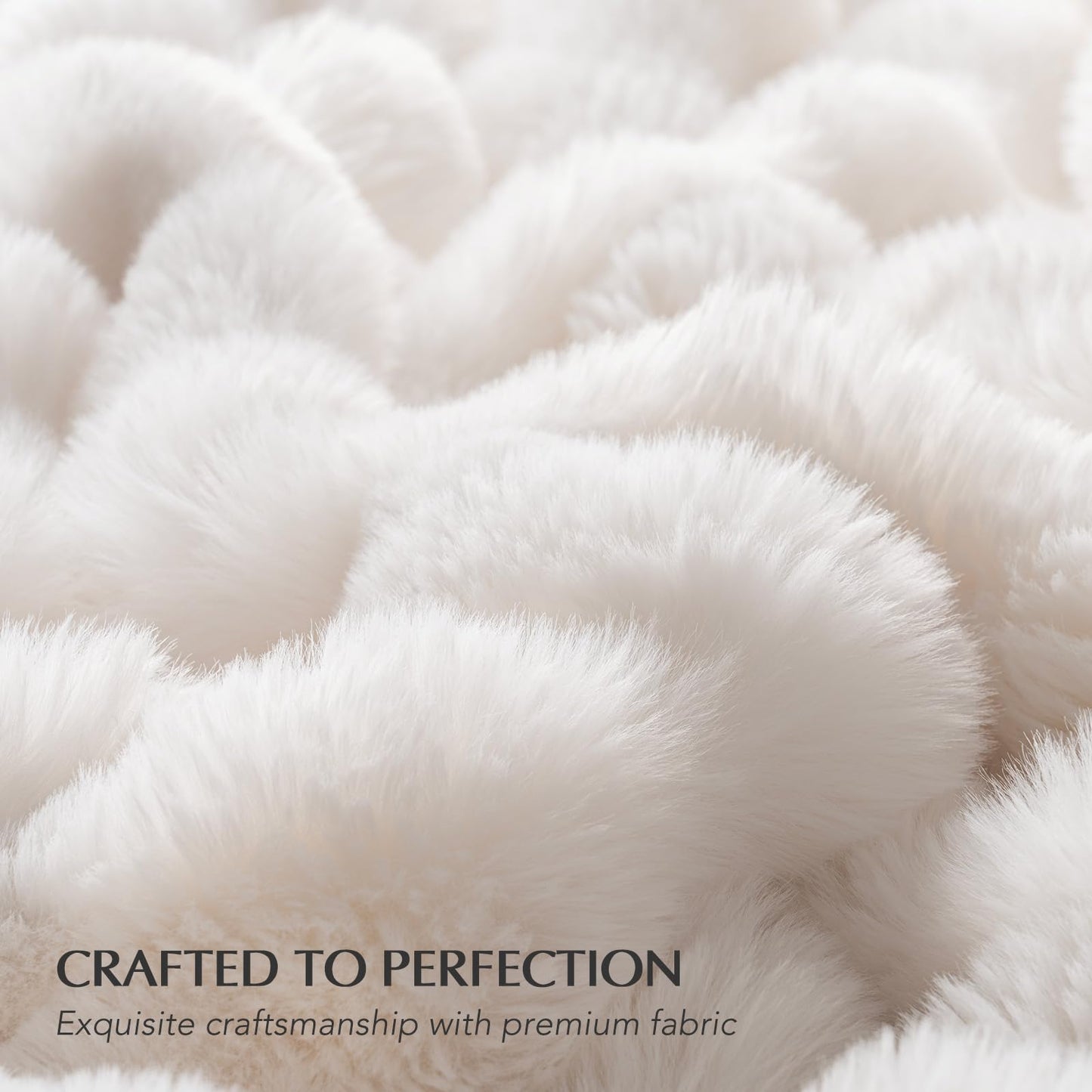 EverGrace Ultra Soft Luxury Fluffy Faux Rabbit Fur Throw Blanket, Thick Warm Bubble Throw for Bed, Cozy Plush Reversible Blankets for Couch, Chair, Sofa, Ivory White, 50x60 Inches