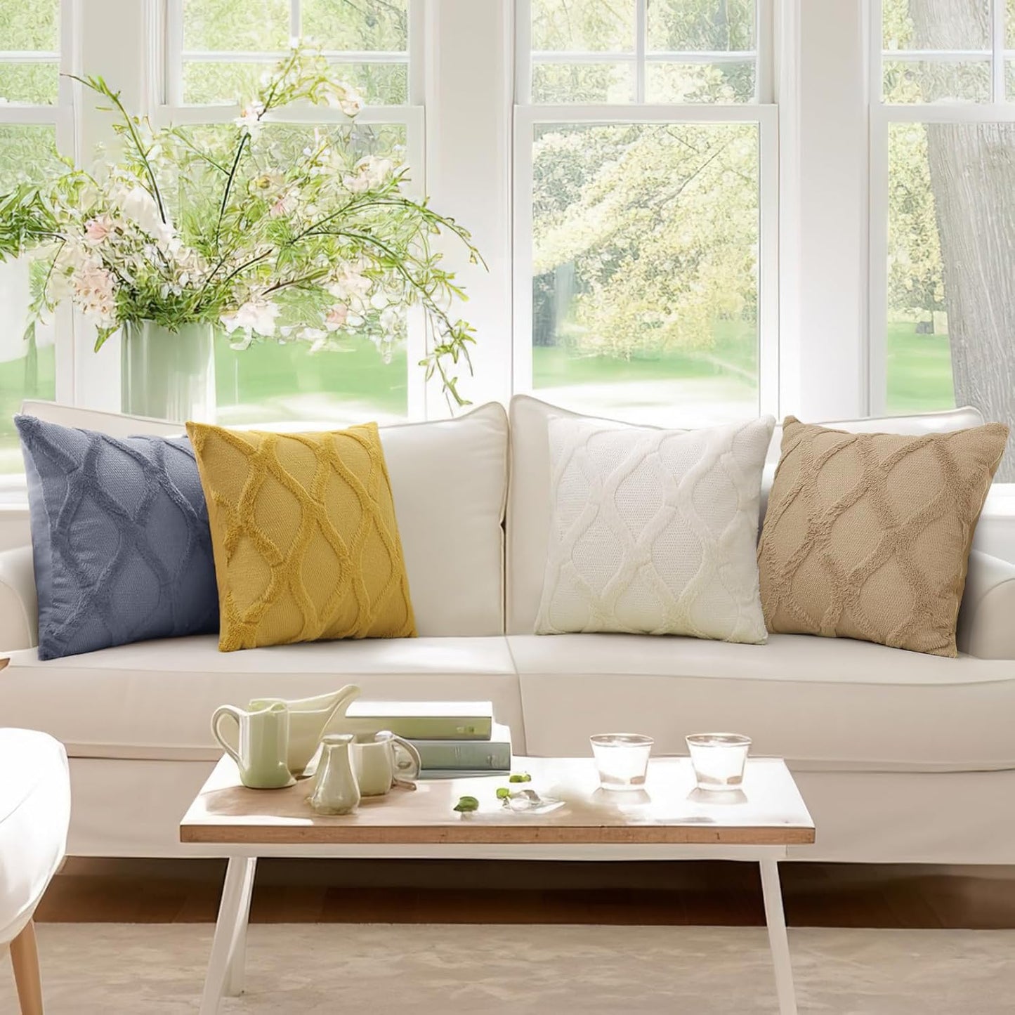decorUhome Summer Throw Pillow Covers 12x20 Inch Set of 2, Soft Plush Faux Fur Wool Lumbar Beige Accent Couch Pillow Covers for Modern Farmhouse Bed Sofa Living Room