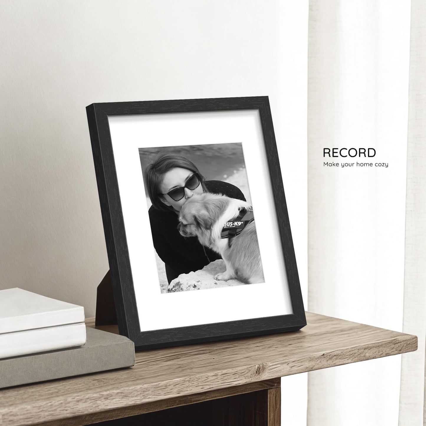 Picrit 11x14 Picture Frame Set of 2, Solid Wood and Black Backboard, Displays 8x10 with Mat or 11 x 14 Without Mat, Tabletop & Wall Mounted, Multi-Piece Wall Gallery Photo Frames for Home Decor, Black Wood Grain