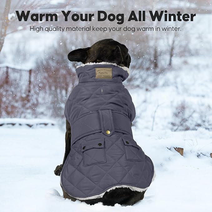 KYEESE Dog Coat Waterproof Dogs Jacket with Fleece Lined Soft Pet Sweater for Cold Weather Warm Pet Winter Puffer Coat with Leash Hole Windproof Dog Coats for Small Dogs Thick Pets Clothes with Pocket