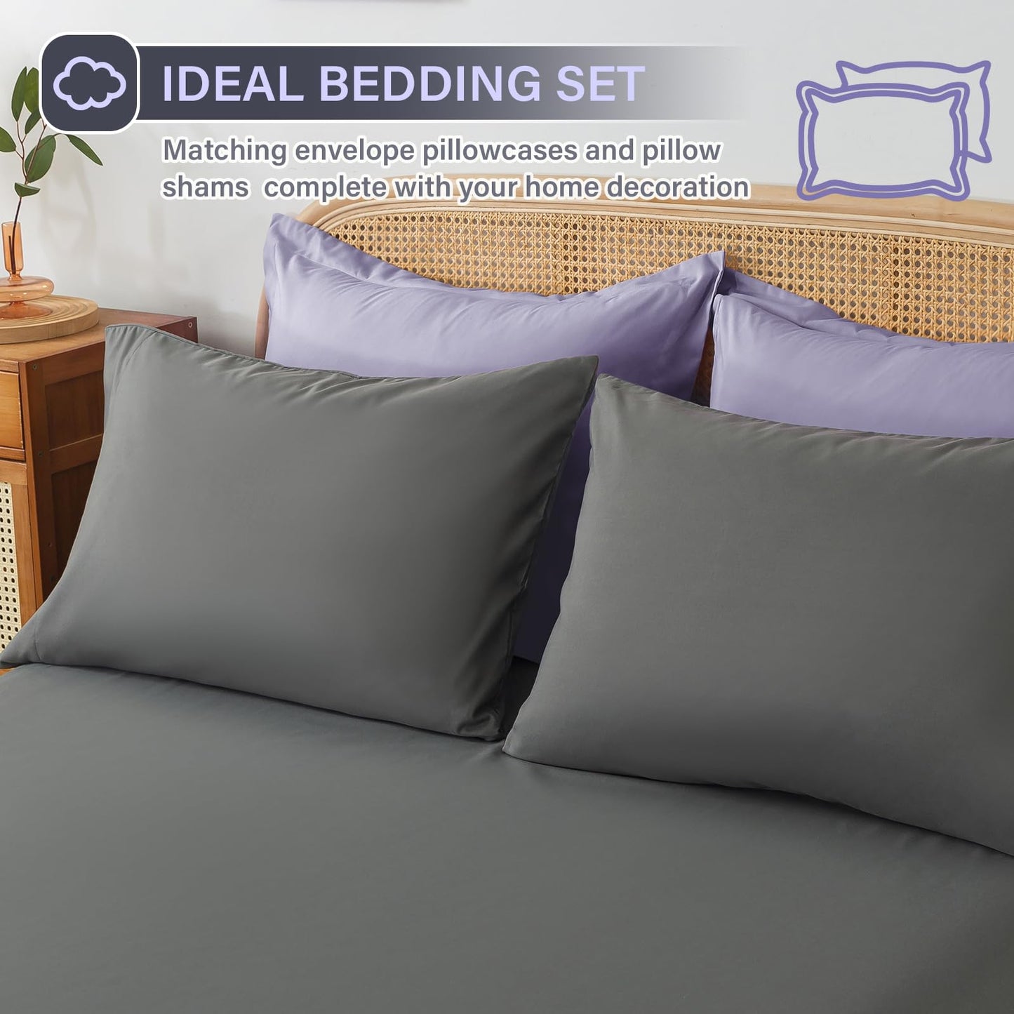 Cosybay Bed in a Bag Queen Reversible Comforter Sets 7pcs All Season Down Alternative Bedding Sets Lavender and Grey with Comforter, Pillow Shams, Flat Sheet, Fitted Sheet and Pillowcase