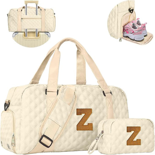 Elilier Initial Gym Bag for Kids Girls, Travel Duffel Bag, Teacher Appreciation Gifts Ideas, Mother's Day Gift Ideas