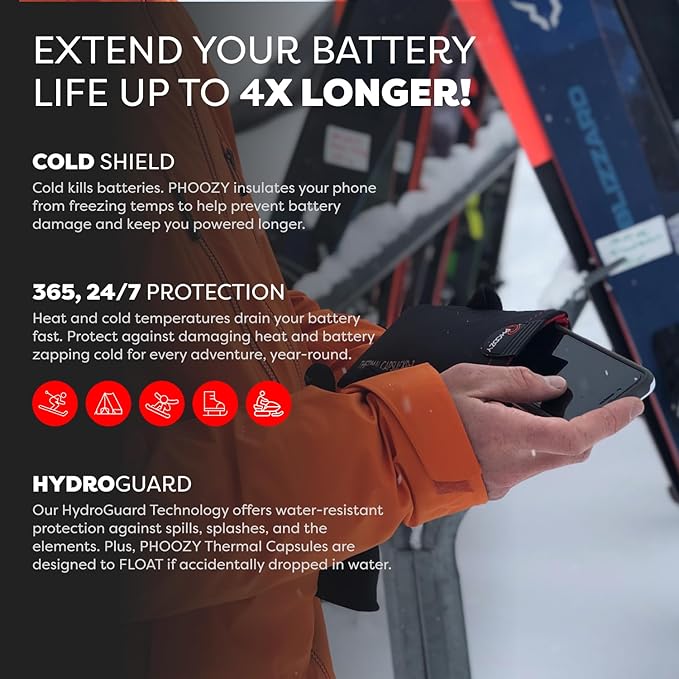 PHOOZY XP3 Ultra-Durable Thermal Phone Case for Extreme Cold | Insulated Phone Case Extends Battery Life 4X | Snowboard & Ski Gear | As Seen on Shark Tank | Large - Black