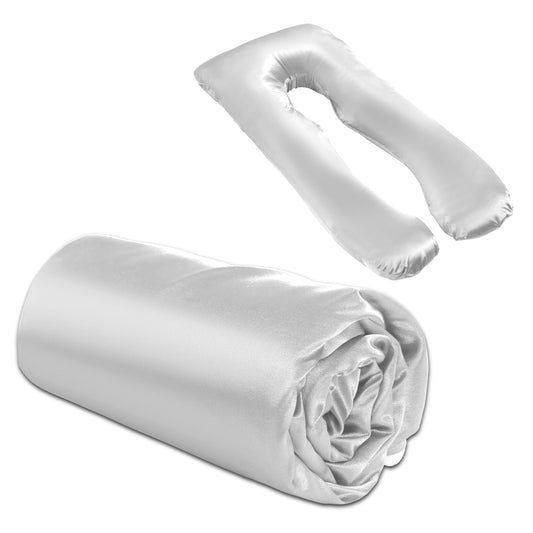 BALAPET Silky Satin Pregnancy Pillow Cover (ONLY Pillowcase), U Shaped Luxurious Smooth Maternity Pillow Cover, Soft & Breathable Large Pillow Protector with Hidden Zip for Side Sleeper, White