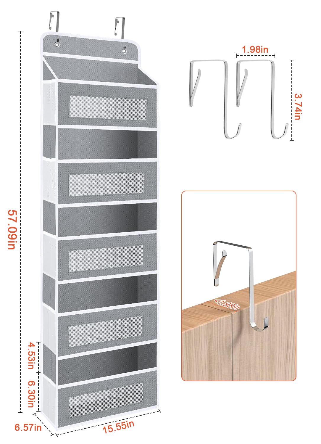 Over The Door Organizer Storage with 10 Pockets, 5 Shelf Hanging Door Storage Organizer for Nursery, Pantry, Bathroom & Bedroom, Reinforced Shelves,Holds up to 48lbs