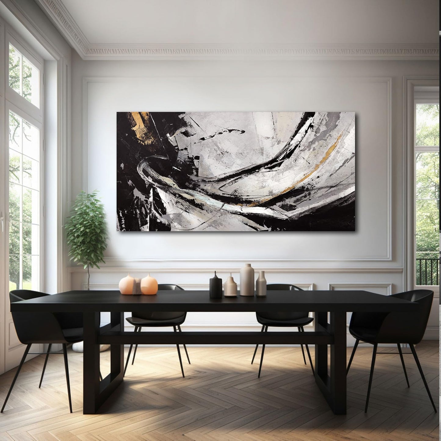 XIANSHOU Abstract Canvas Wall Art Gold Decoration Black Art for Living Room Bedroom Kitchen Home Wall Decor 29x58 Inch