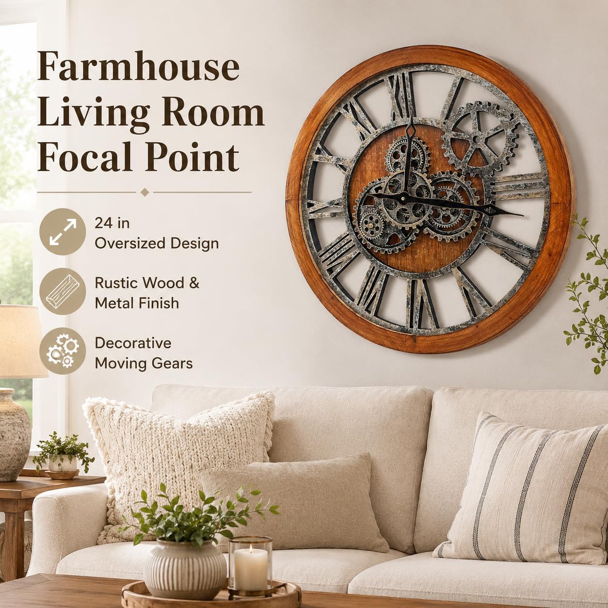 The B-Style Large Wall Clock, 24 inch, Brown and Bronze
