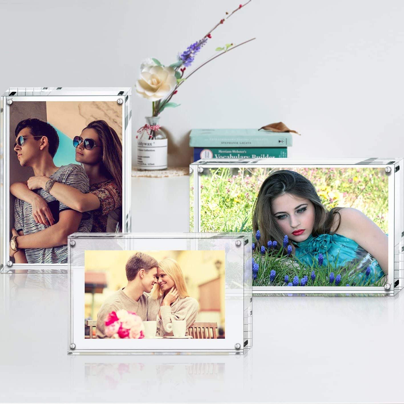 Boxalls 5x7 Inches Acrylic Picture Frame, Double Sided Clear Frameless Photo Frames with Magnetic Desktop Transparent