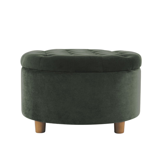 HomePop Home Decor | Large Button Tufted Velvet Round Storage Ottoman | Ottoman with Storage for Living Room & Bedroom, Loden Green Velvet, 28"