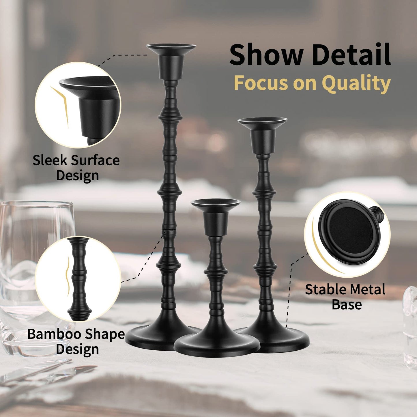 NUPTIO Candle Stick Holders for Centerpeice: Set of 6 Matte Black Taper Candlestick Holders - Bulk Antique Tall Candleholder for Easter Shabbat Table Fireplace Decor