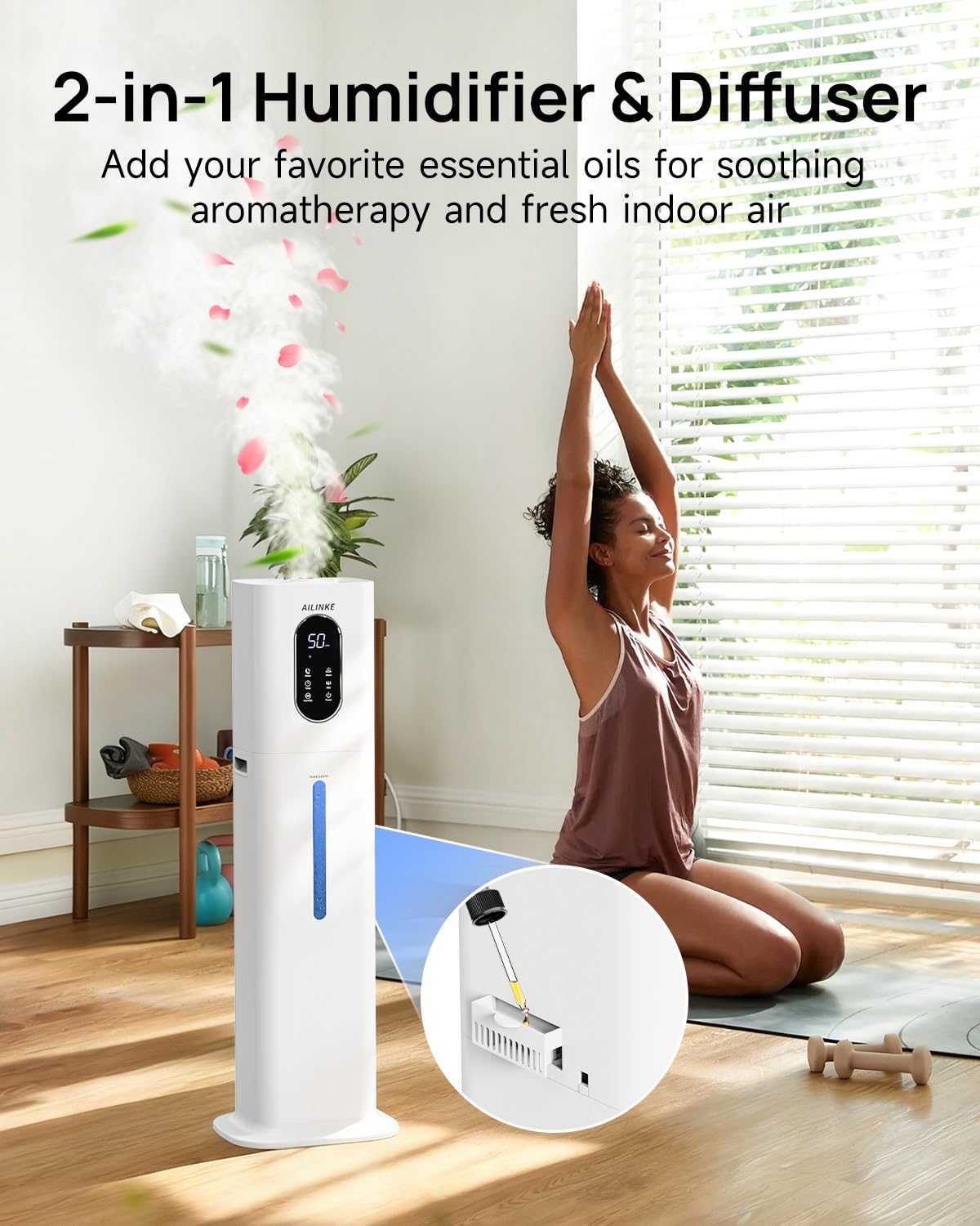 AILINKE Humidifiers for Bedroom 500 sq ft, 2.1Gal/8L Warm & Cool Mist Humidifier Large Room with Essential Oil Diffuser, Large Room Humidifiers for Home Baby Nursery Office Plants, White