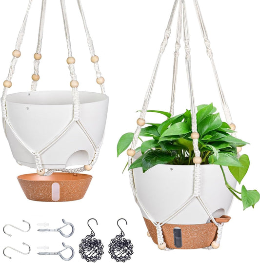 Fielda 10 Inch Self Watering Hanging Planters, 2 Pack, Visible Water Window