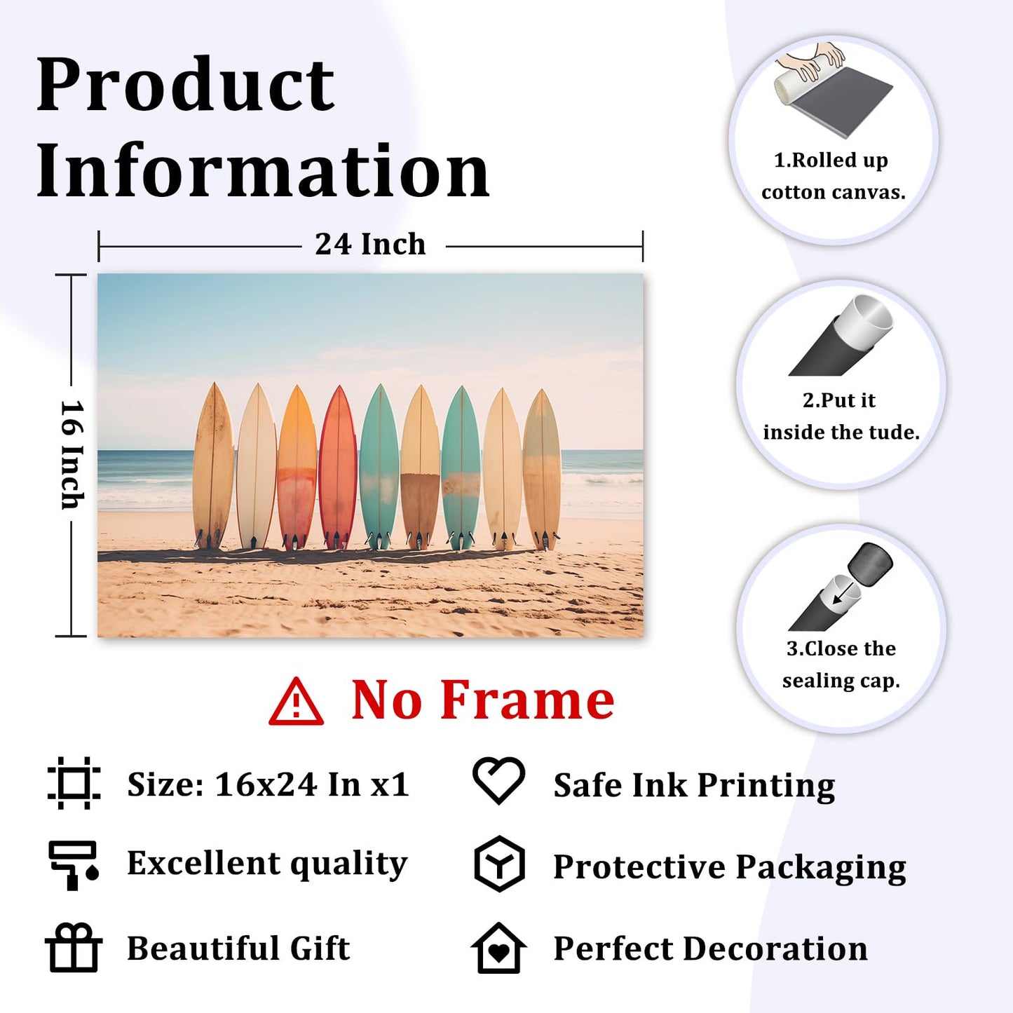 Surfboard Canvas Beach Themed Artwork Surfing Summer Pictures Beach Landscape Print Vintage Surfboard Wall Art Tropical Coastal Canvas Aesthetic Ocean Pictures Coastal Summer Wall Art 16x24in No Frame