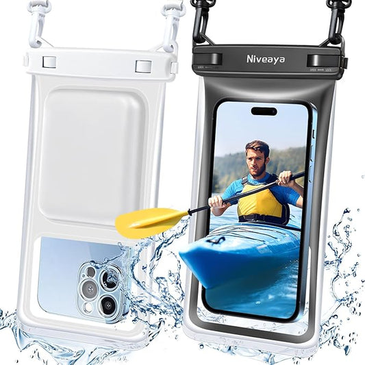 Niveaya Floating Waterproof Phone Pouch - 2 Pack Waterproof Dry Bag Case-Up to 8.5", Waterproof Phone Case with Adjustable Lanyard, Vacation Beach Swimming Pool Kayak Cruise Travel Essentials