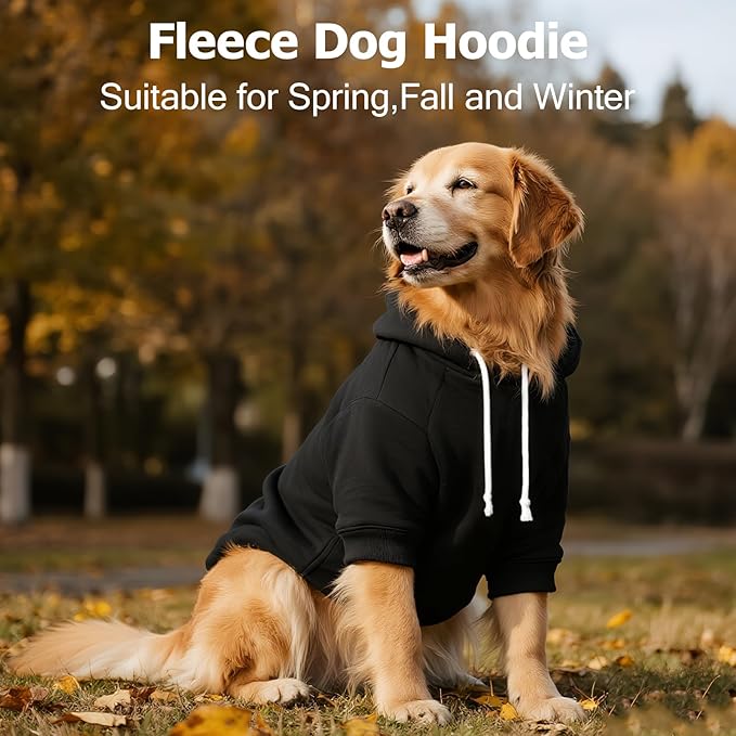 BAOBICUTE Dog Basic Hoodie Soft Dog Clothes Cold Weather Sweaters for Medium Large Dogs Cozy Fabric Warm Sweatshirt with Leash Hole (Black, XS (Back: 10.24",Chest: 14.96", Neck: 11.42"))