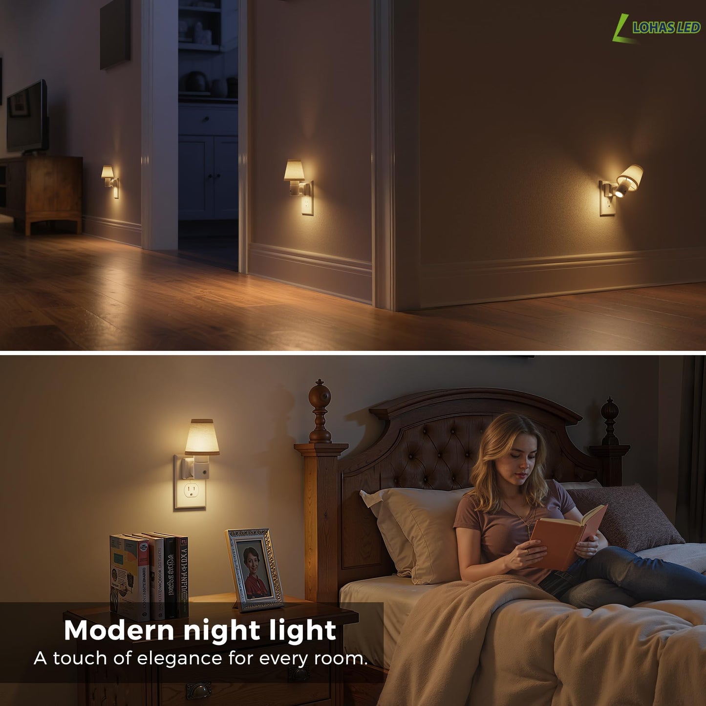 L LOHAS LED Rotating Night Lights Plug into Wall, [3 Pack] Soft Warm Nightlight with Light Sensor for Bathroom Kitchen