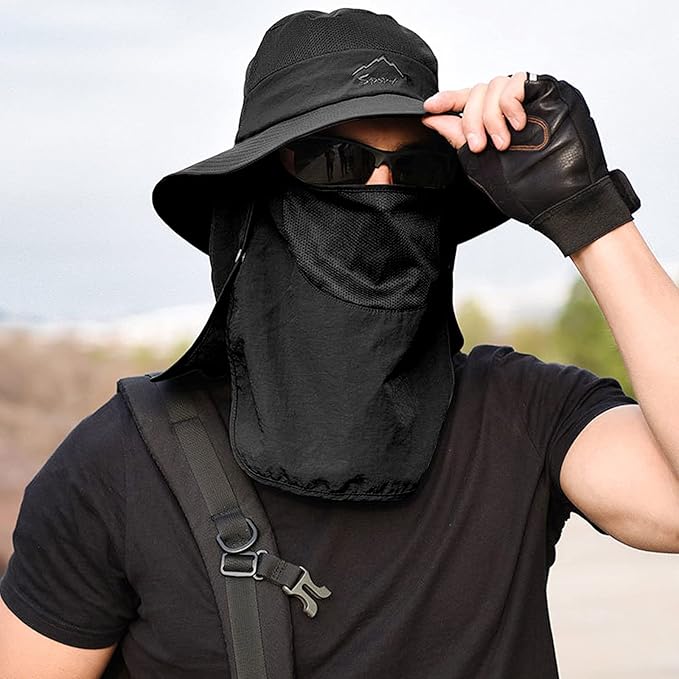 Fishing Hat for Men & Women, Outdoor UV Sun Protection Wide Brim Hat with Face Cover & Neck Flap