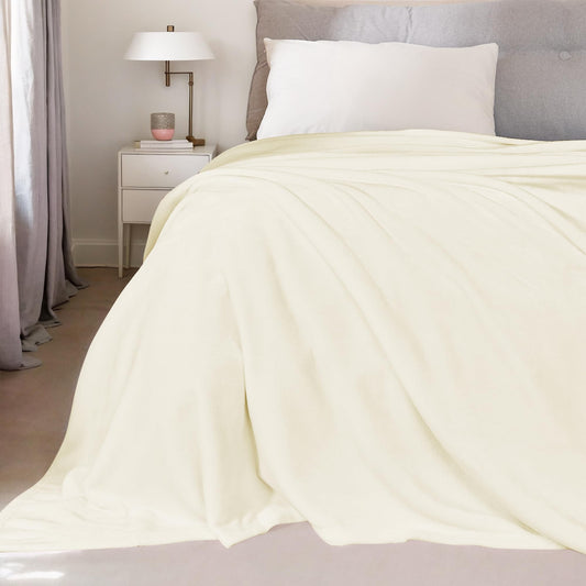 NICETOWN White Fleece Bed Blanket Queen Size - Flannel Super Soft Bed Cozy Microfiber Plush Fuzzy Blankets for Couch Sofa Decoration, 90 x 90 inches