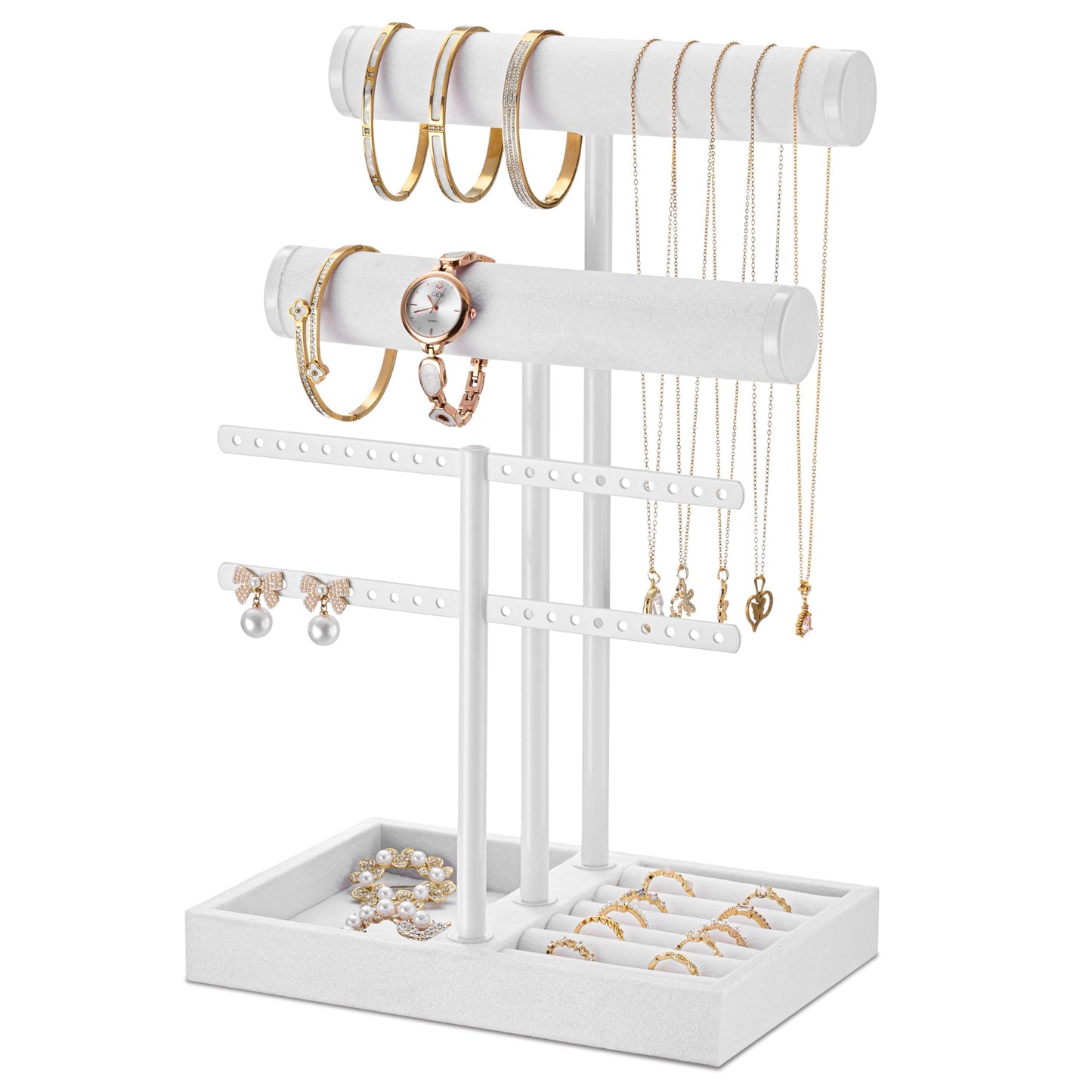 bussdis 3 Tier Bracelet Holder Display - Detachable T Bar Pure White Velvet Bracelet Holder, Jewelry Holder Organizer for Bracelet, Necklace, Earrings, Rings