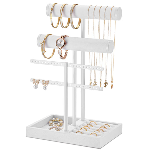 bussdis 3 Tier Bracelet Holder Display - Detachable T Bar Pure White Velvet Bracelet Holder, Jewelry Holder Organizer for Bracelet, Necklace, Earrings, Rings