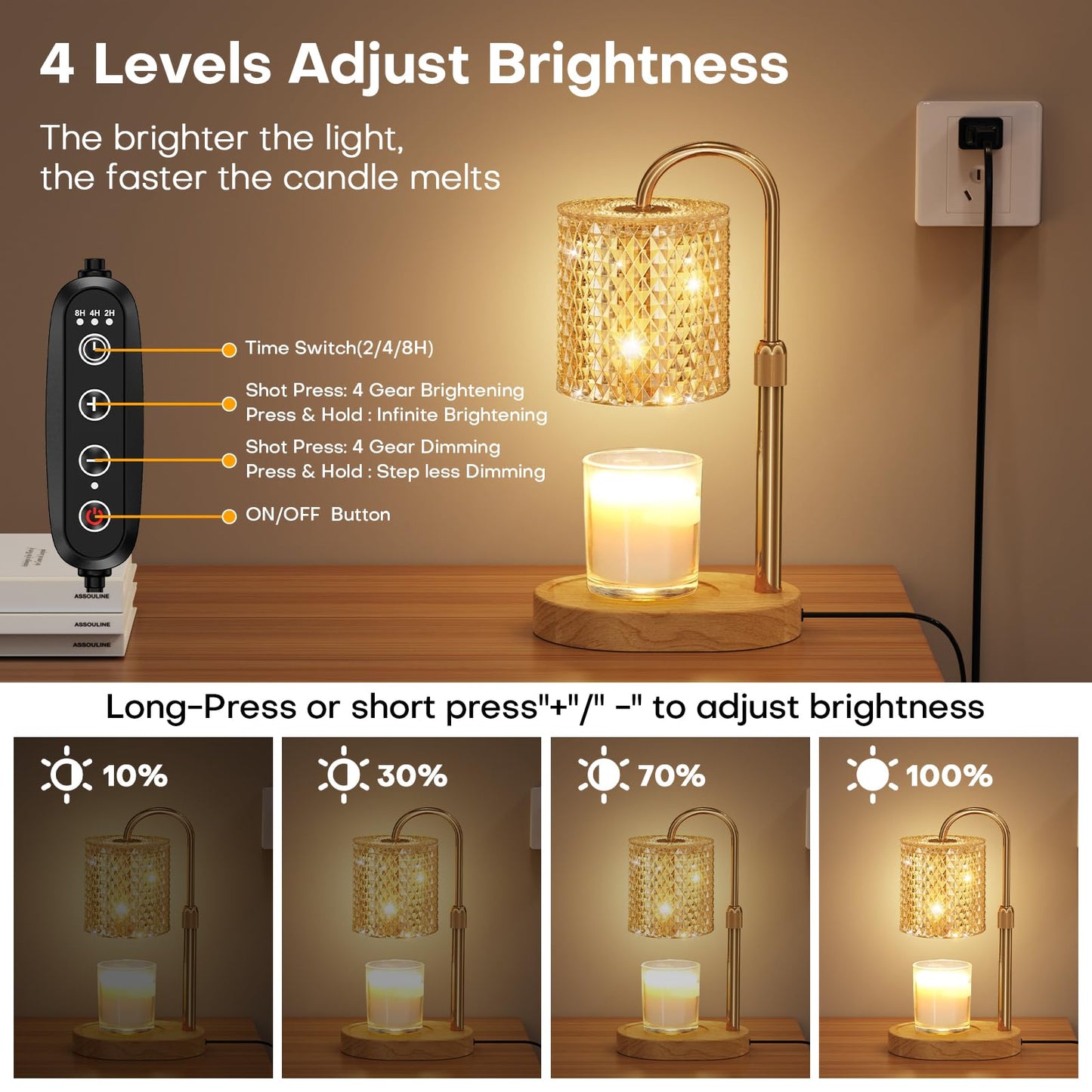 Candle Warmer Lamp with Timer Dimmer Height Adjustable Electric Candle Wax Warmer for Jar Candles Wax Melt Warmer with 2Bulbs Heater Lamp for Scented Wax for New Home Decor,House Warming Gifts