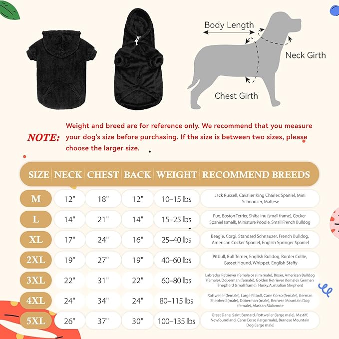 Dog Sweater,Dog Hoodies,Warm Fuzzy Fleece Sweatshirt with Hood & Pocket,Leash Hole,Cozy Cold Weather Pet Clothes Pet Sweater for Medium Large Dogs(Black,XL)