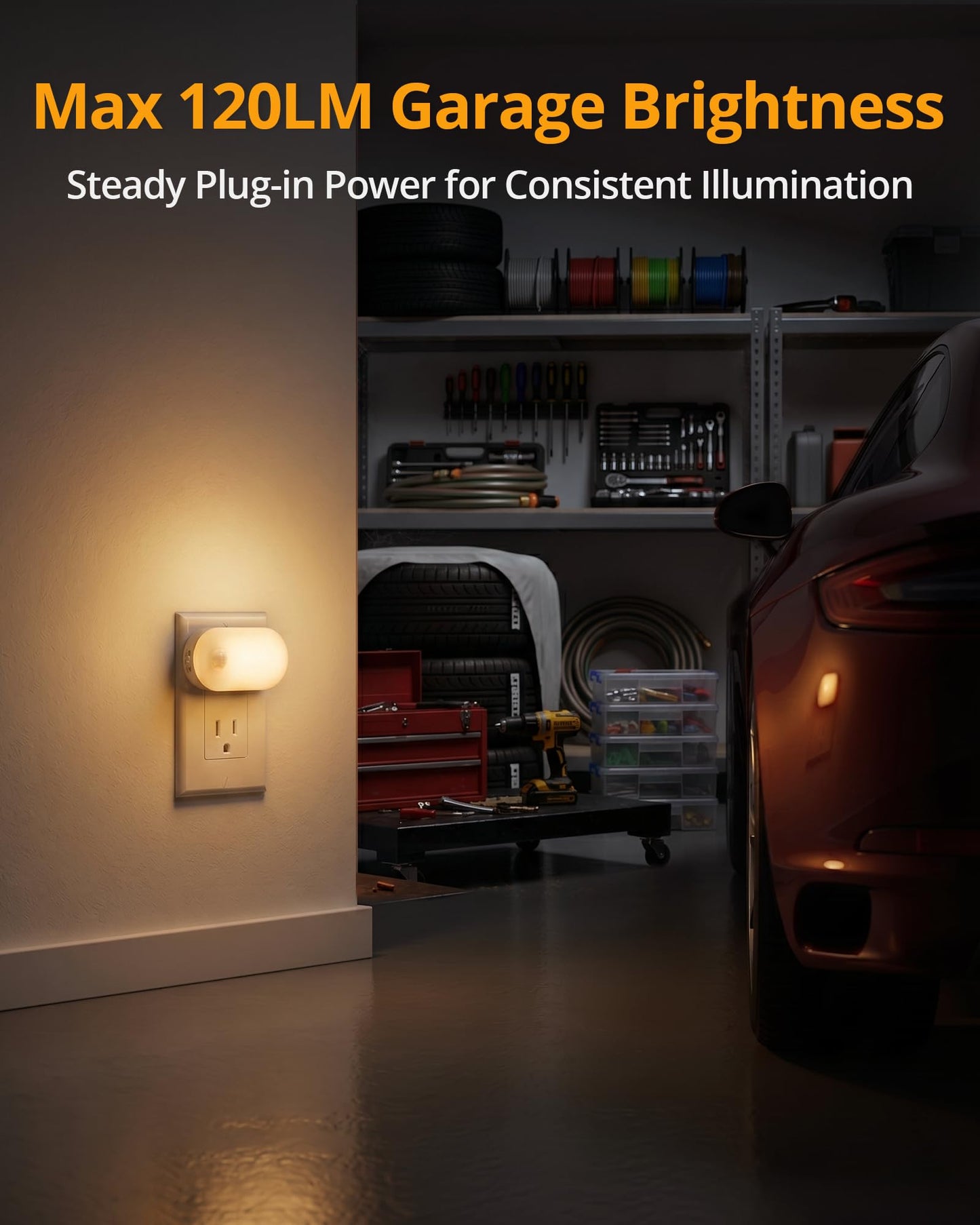 Lyridz Plug-in Night Light with Motion Sensor, 1-120 LM Stepless Adjustable Brightness LED Nightlights for Bathroom, Bedroom, Hallway, Stairs, Garage, Toilet, 4 Pack